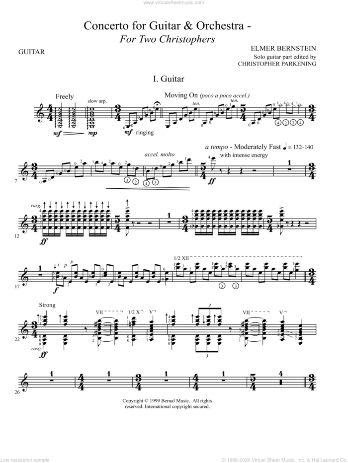 Concerto For Guitar And Orchestra - For Two Christophers sheet music for guitar solo by Elmer Bernstein, classical score, intermediate skill level