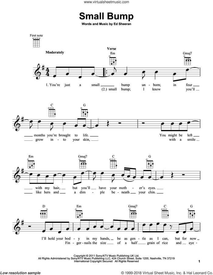 Small Bump sheet music for ukulele by Ed Sheeran, intermediate skill level