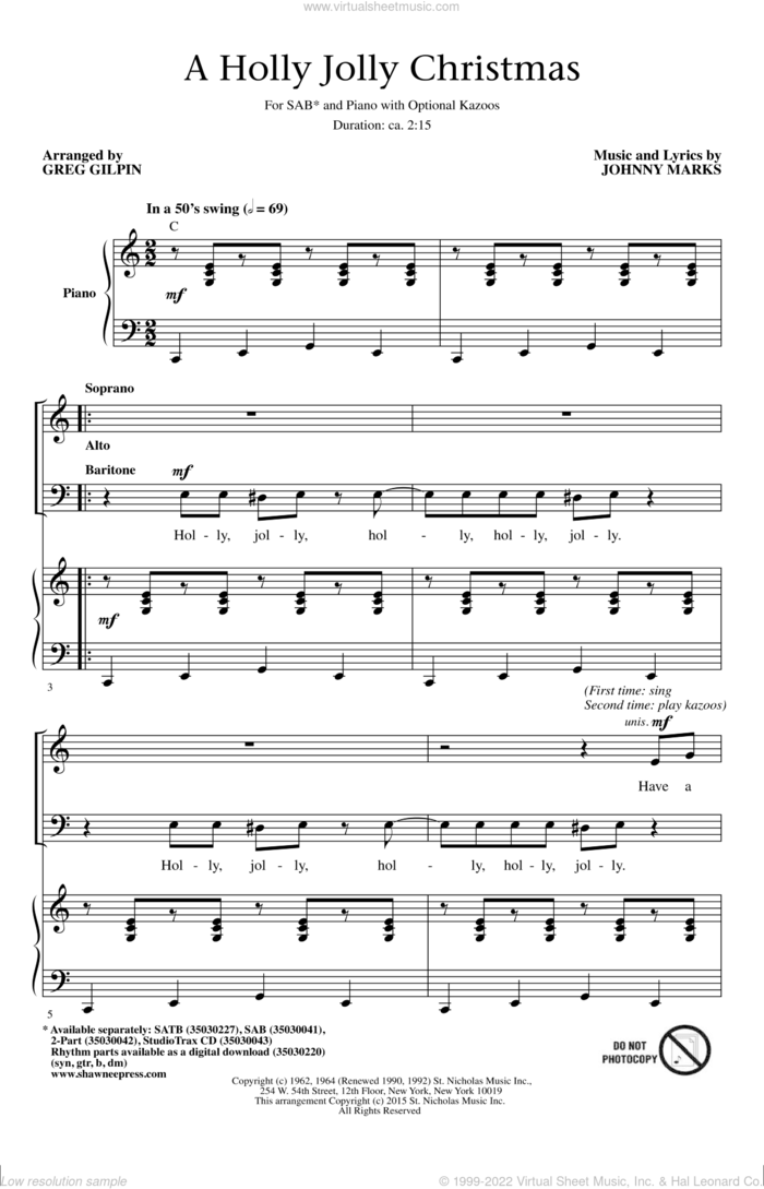 A Holly Jolly Christmas (arr. Greg Gilpin) sheet music for choir (SAB: soprano, alto, bass) by Greg Gilpin, Johnny Marks and Lady Antebellum, intermediate skill level
