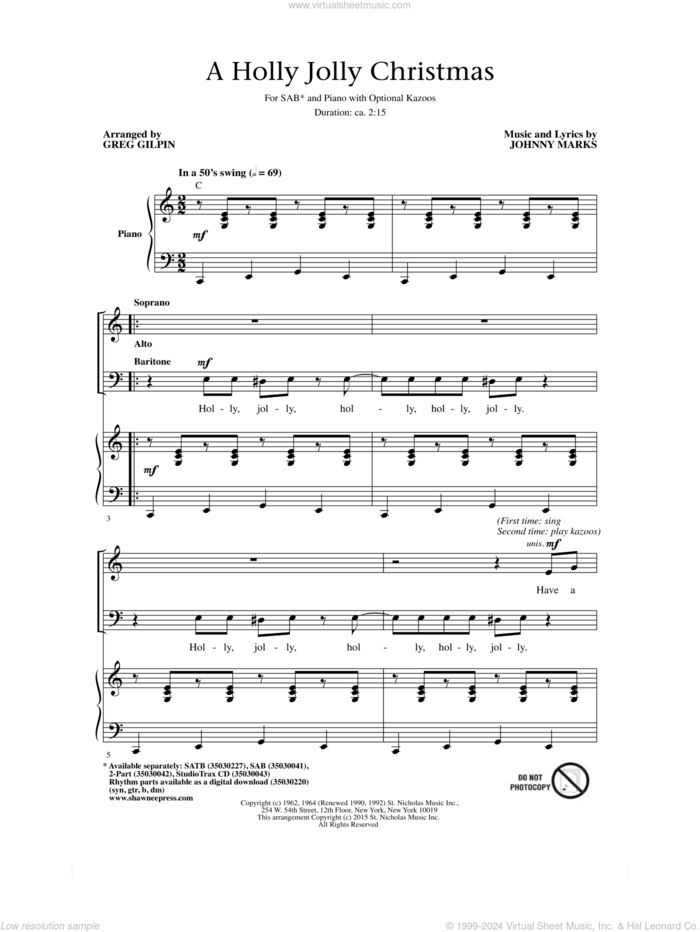 A Holly Jolly Christmas (arr. Greg Gilpin) sheet music for choir (SAB: soprano, alto, bass) by Greg Gilpin, Johnny Marks and Lady Antebellum, intermediate skill level