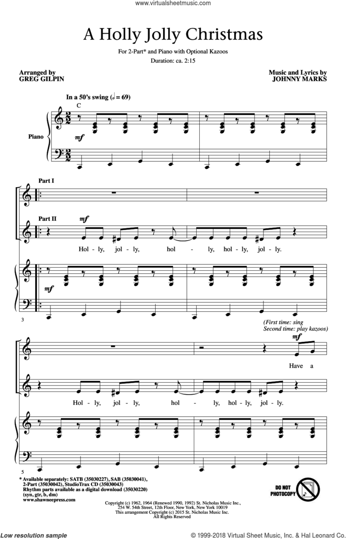 A Holly Jolly Christmas (arr. Greg Gilpin) sheet music for choir (2-Part) by Greg Gilpin, Johnny Marks and Lady Antebellum, intermediate duet