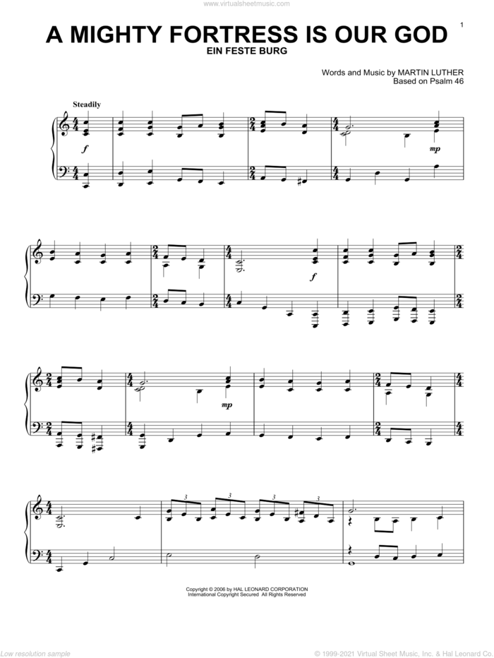 A Mighty Fortress Is Our God (from Images: Sacred Piano Reflections) sheet music for piano solo by Martin Luther and Frederick H. Hedge, intermediate skill level