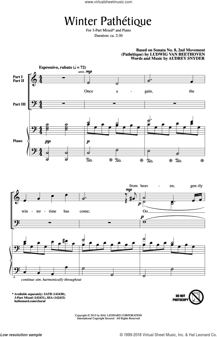 Winter Pathetique sheet music for choir (3-Part Mixed) by Audrey Snyder, classical score, intermediate skill level