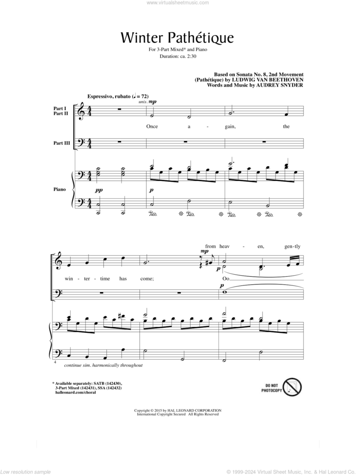 Winter Pathetique sheet music for choir (3-Part Mixed) by Audrey Snyder, classical score, intermediate skill level