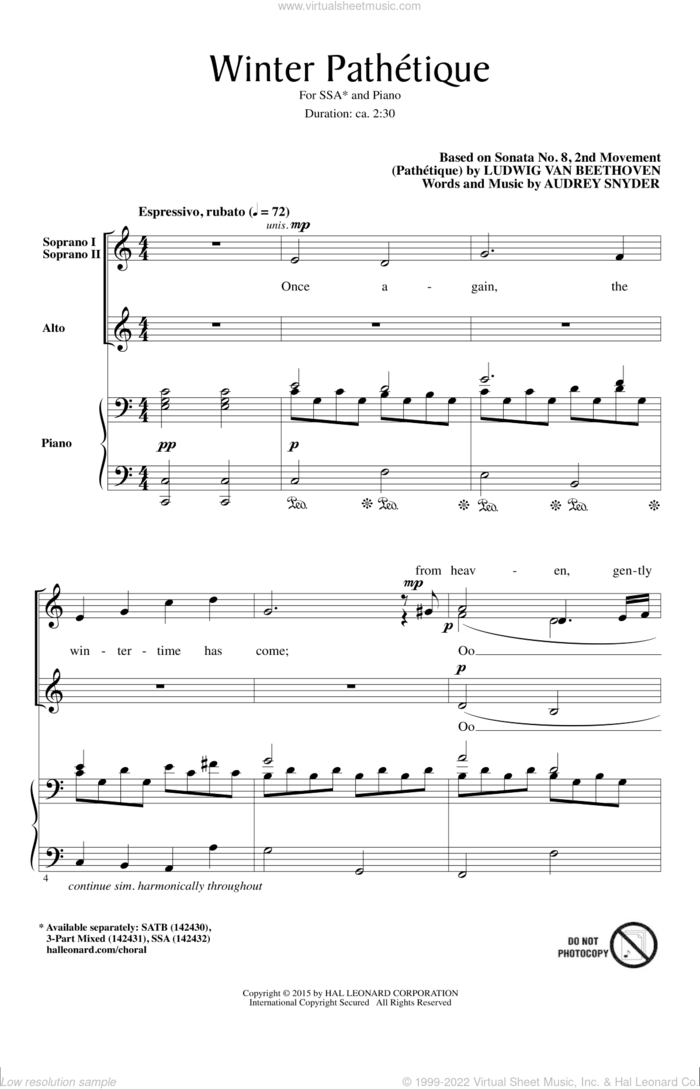 Winter Pathetique sheet music for choir (SSA: soprano, alto) by Audrey Snyder, classical score, intermediate skill level