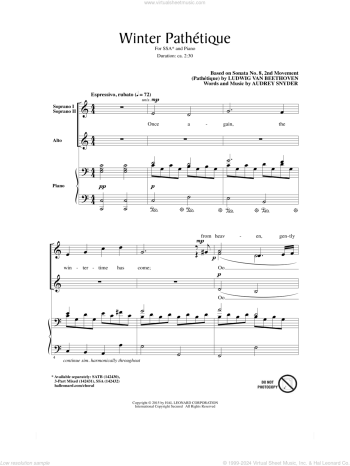 Winter Pathetique sheet music for choir (SSA: soprano, alto) by Audrey Snyder, classical score, intermediate skill level