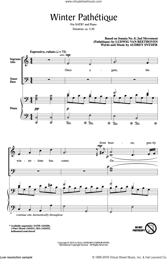 Winter Pathetique sheet music for choir (SATB: soprano, alto, tenor, bass) by Audrey Snyder, classical score, intermediate skill level