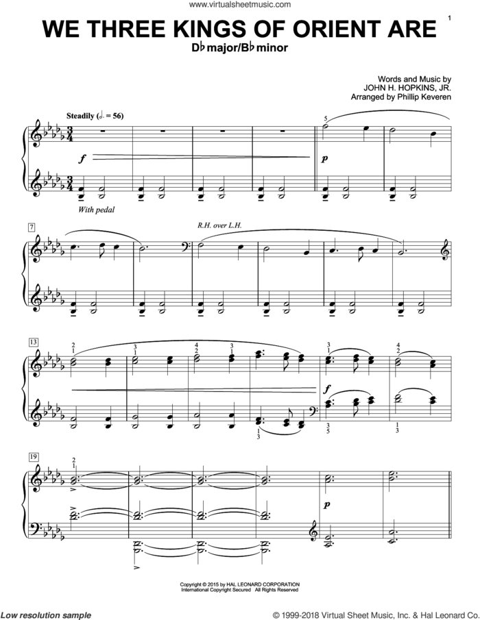 We Three Kings Of Orient Are (arr. Phillip Keveren) sheet music for piano solo by Phillip Keveren and John H. Hopkins, Jr., intermediate skill level