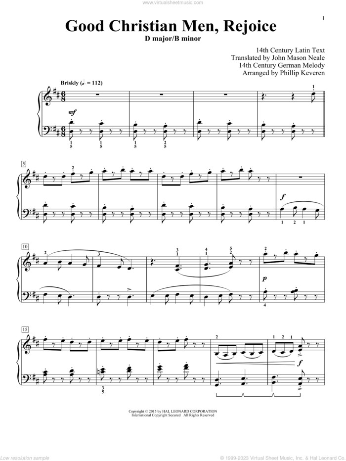 Good Christian Men, Rejoice (arr. Phillip Keveren) sheet music for piano solo by John Mason Neale and Phillip Keveren, intermediate skill level