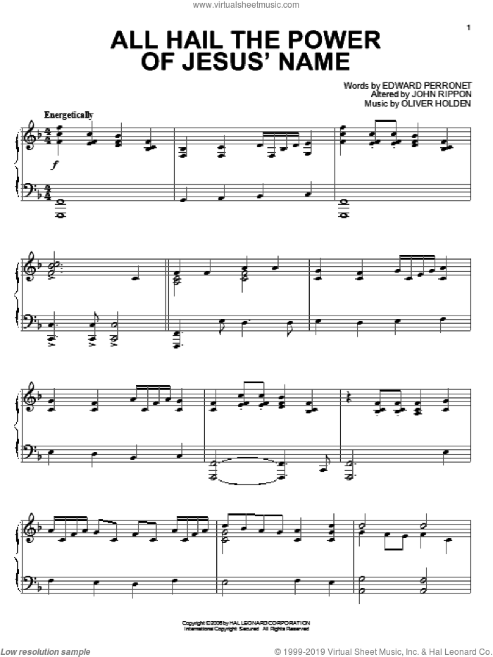All Hail The Power Of Jesus' Name (arr. Brad Nix) sheet music for piano solo by Edward Perronet, John Rippon and Oliver Holden, intermediate skill level