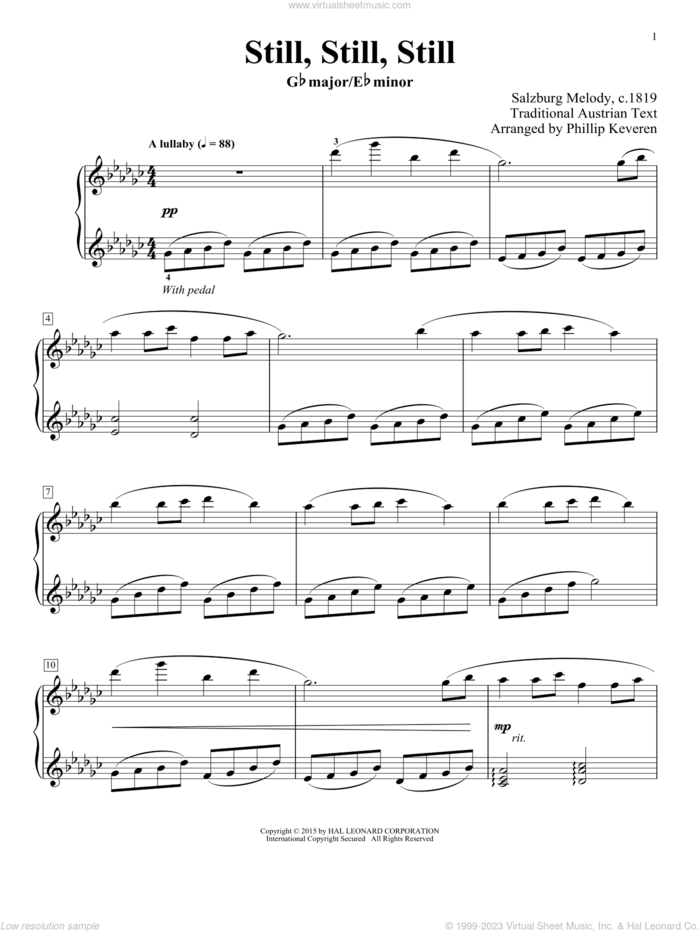 Still, Still, Still (arr. Phillip Keveren) sheet music for piano solo by Salzburg Melody and Phillip Keveren, intermediate skill level