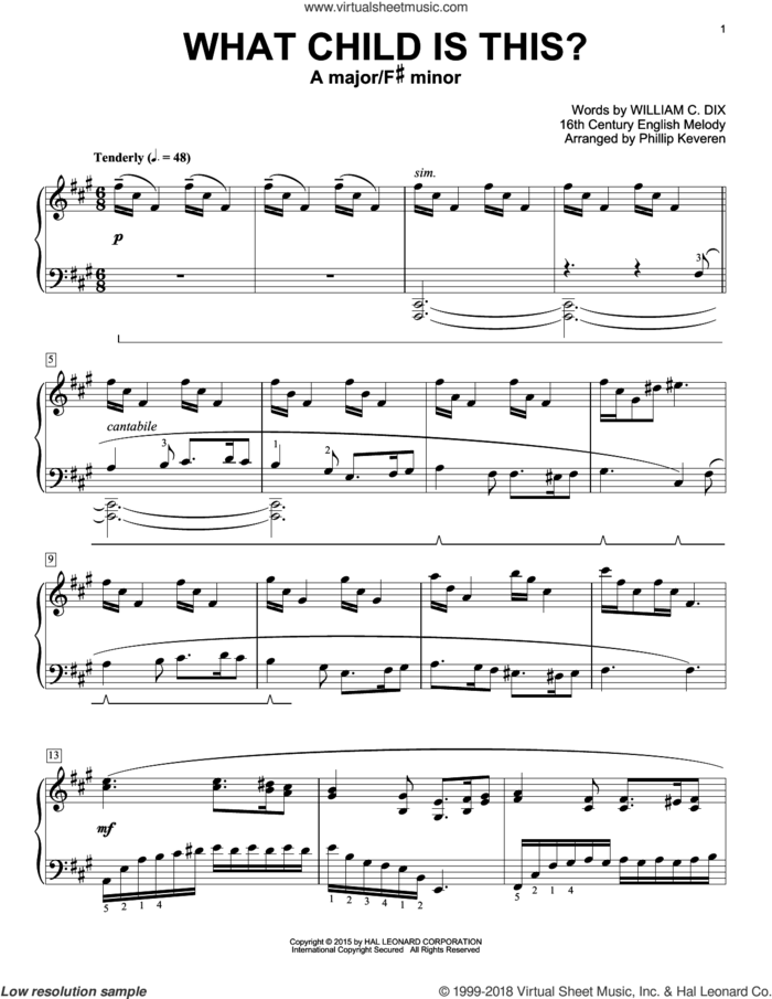What Child Is This? (arr. Phillip Keveren) sheet music for piano solo by Phillip Keveren and William Chatterton Dix, intermediate skill level