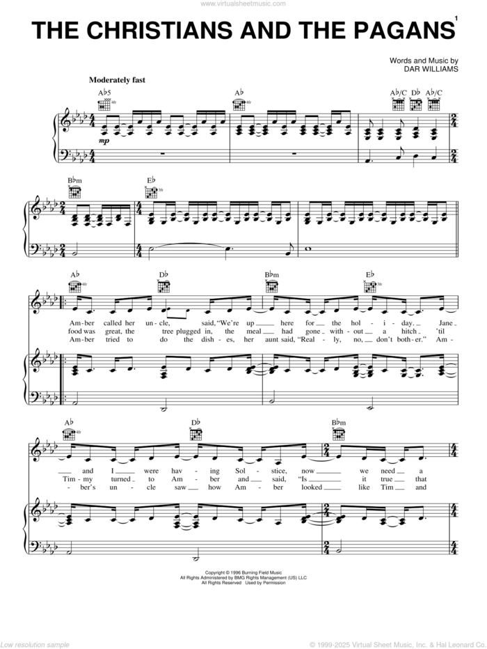 The Christians And The Pagans sheet music for voice, piano or guitar by Dar Williams, intermediate skill level