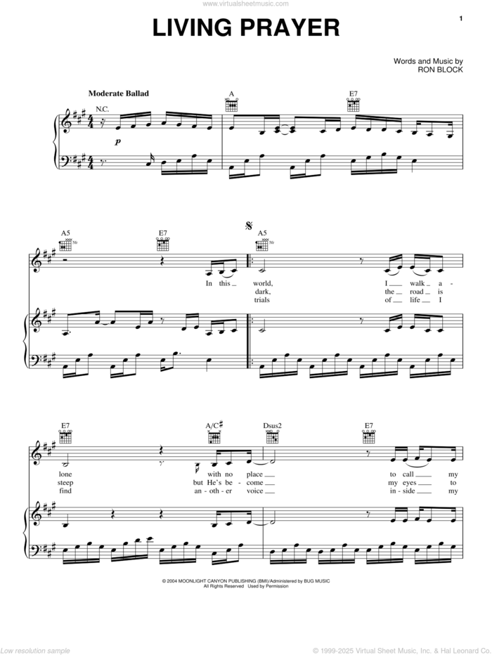 Living Prayer sheet music for voice, piano or guitar by Ron Block, intermediate skill level