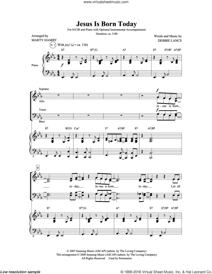 Jesus Is Born Today sheet music for choir (SATB: soprano, alto, tenor, bass) by Marty Hamby and Debbie Lance, intermediate skill level