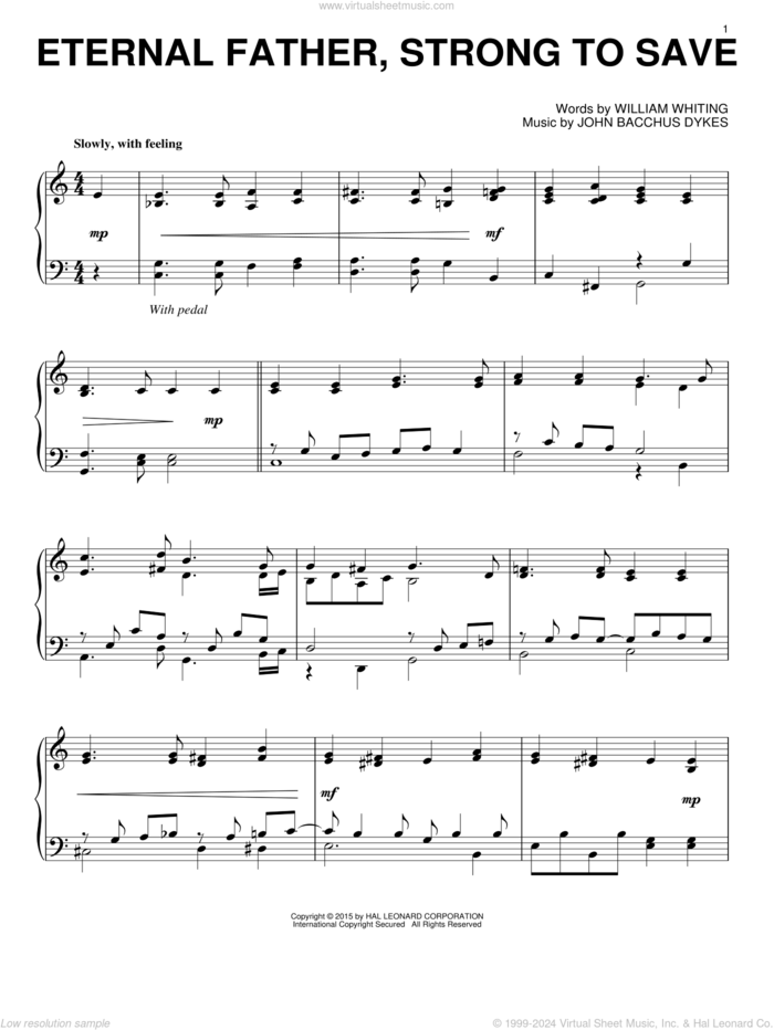 Eternal Father, Strong To Save sheet music for piano solo by John Bacchus Dykes and William Whiting, intermediate skill level