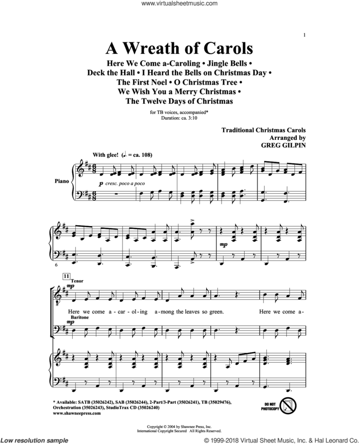 A Wreath Of Carols sheet music for choir (TB: tenor, bass) by Greg Gilpin, intermediate skill level