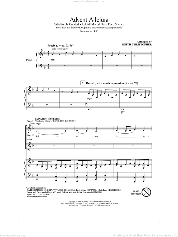 Advent Alleluia sheet music for choir (SSA: soprano, alto) by Keith Christopher and Pavel Tschesnokoff, intermediate skill level