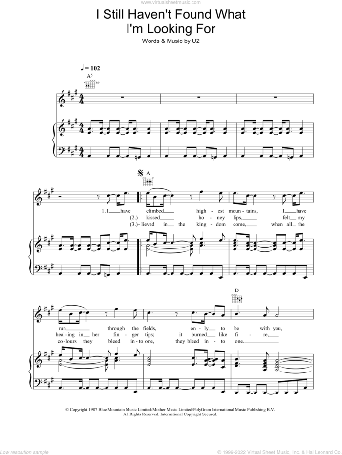 I Still Haven't Found What I'm Looking For sheet music for voice, piano or guitar by Journey South and U2, intermediate skill level