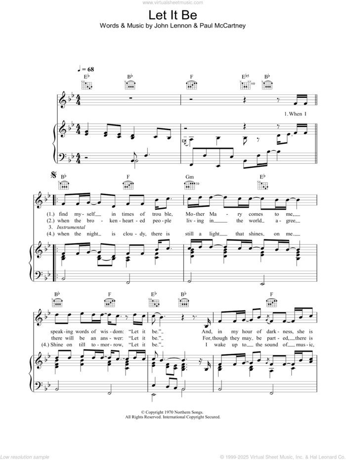 Let It Be sheet music for voice, piano or guitar by Journey South, The Beatles, John Lennon and Paul McCartney, intermediate skill level