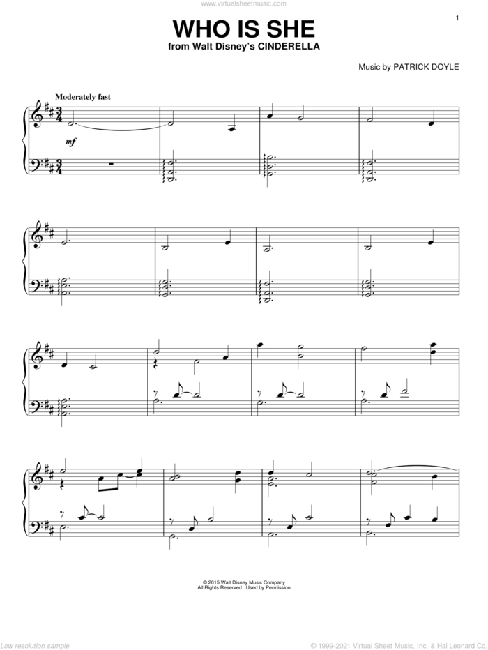 Who Is She, (intermediate) sheet music for piano solo by Patrick Doyle, intermediate skill level