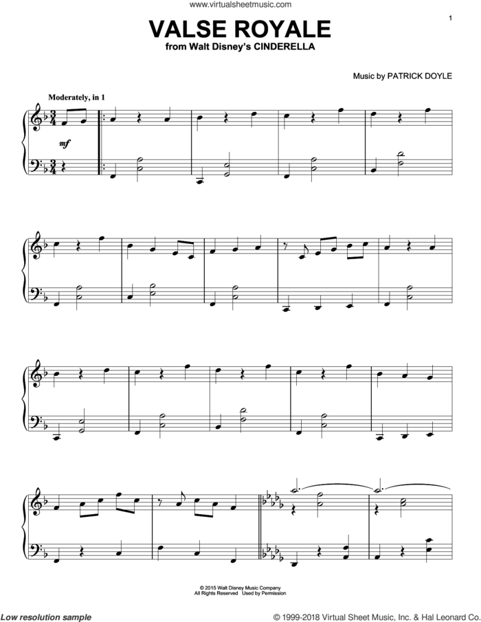 Valse Royale, (intermediate) sheet music for piano solo by Patrick Doyle, intermediate skill level