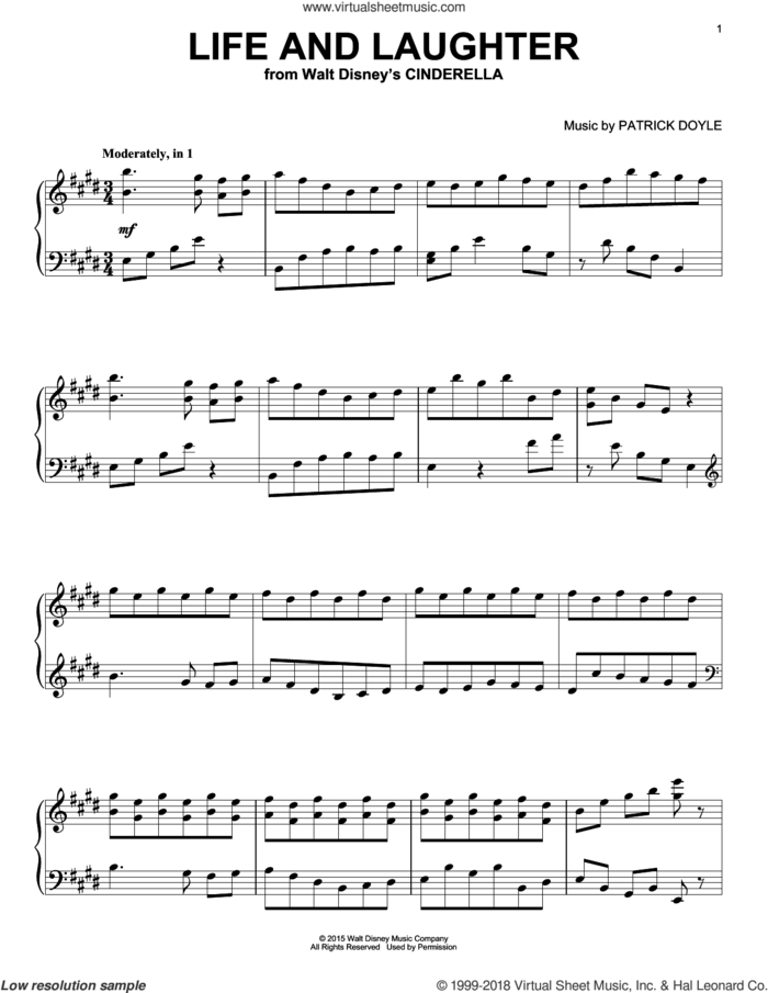 Life And Laughter, (intermediate) sheet music for piano solo by Patrick Doyle, intermediate skill level