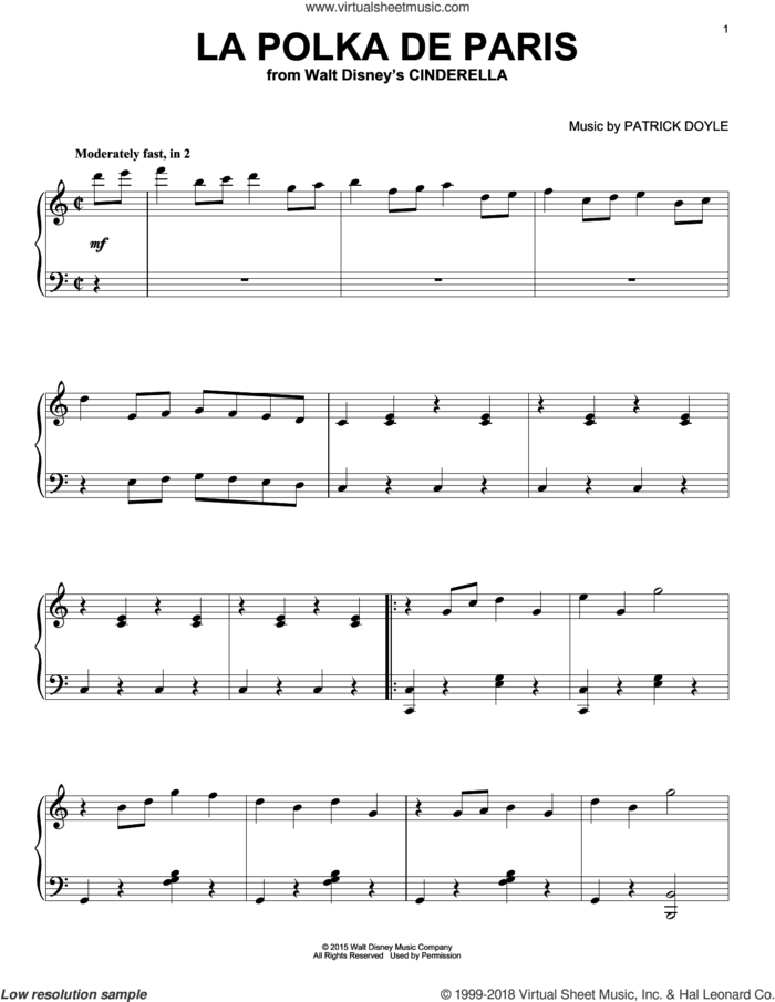 La Polka De Paris sheet music for piano solo by Patrick Doyle, intermediate skill level