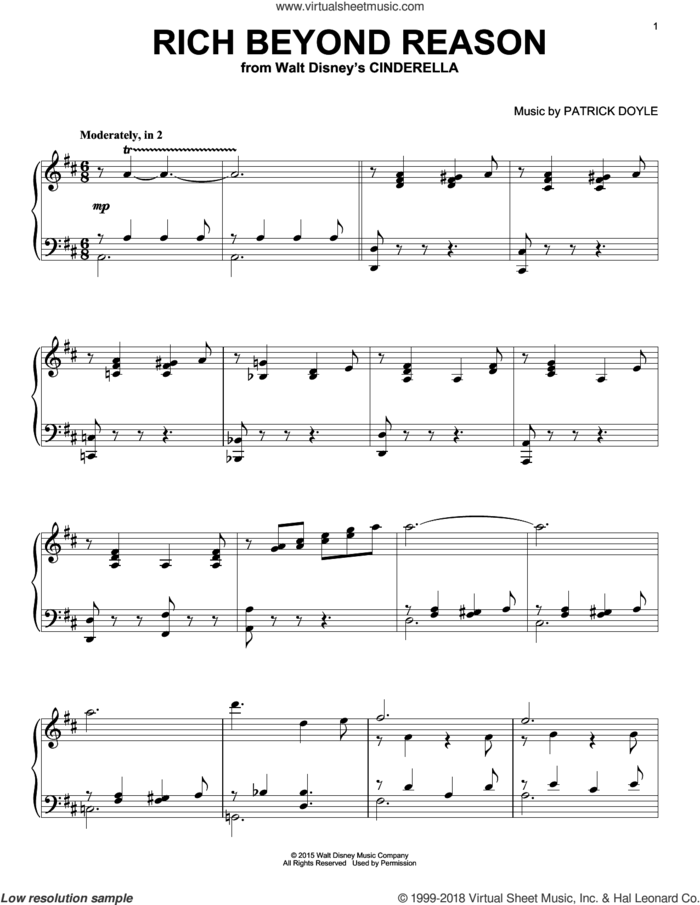 Rich Beyond Reason sheet music for piano solo by Patrick Doyle, intermediate skill level