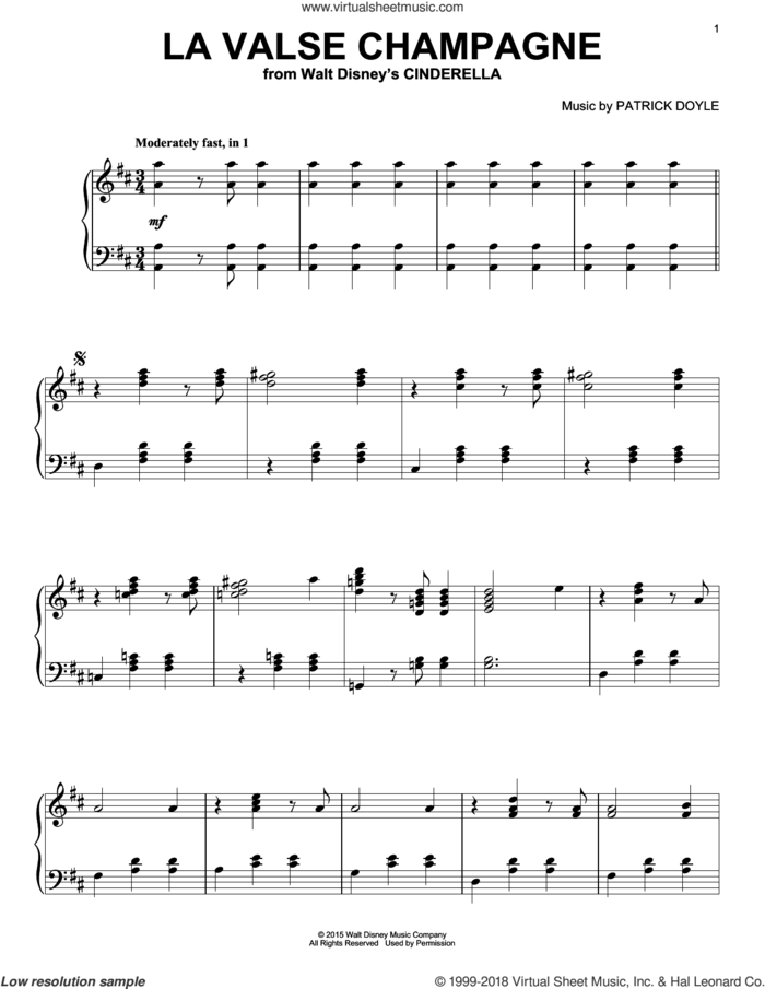 La Valse Champagne, (intermediate) sheet music for piano solo by Patrick Doyle, intermediate skill level