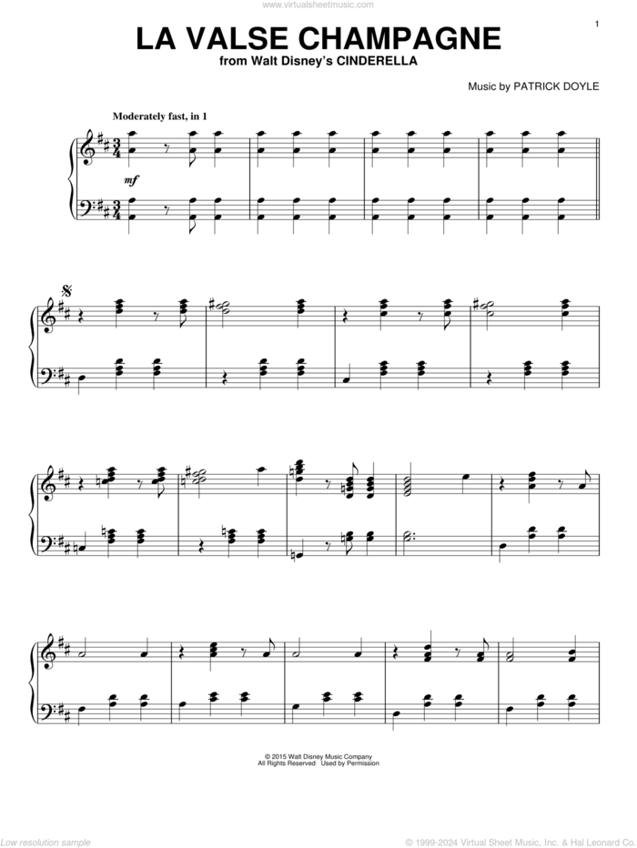 La Valse Champagne, (intermediate) sheet music for piano solo by Patrick Doyle, intermediate skill level