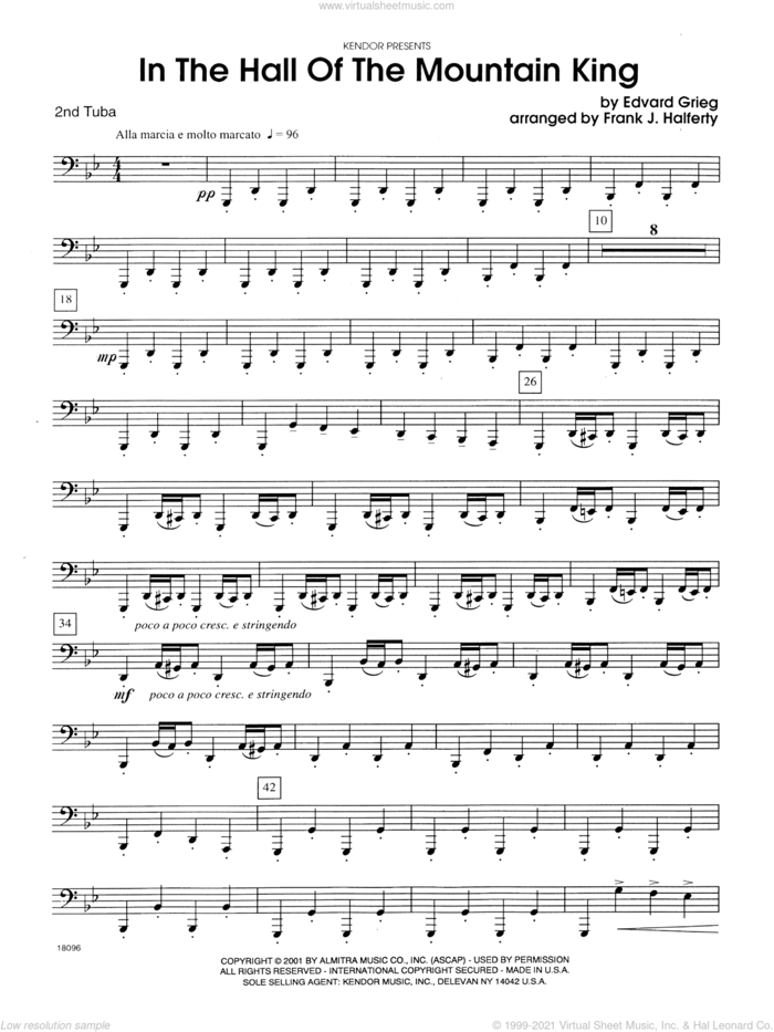 In the Hall of the Mountain King sheet music for two tubas (tuba 2) by Edvard Grieg and Frank J. Halferty, classical score, intermediate skill level