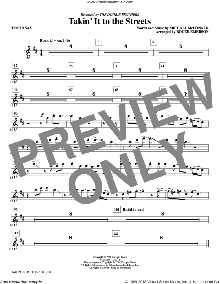 Takin' It to the Streets (complete set of parts) sheet music for orchestra/band by Roger Emerson, Michael McDonald, Taylor Hicks and The Doobie Brothers, intermediate skill level