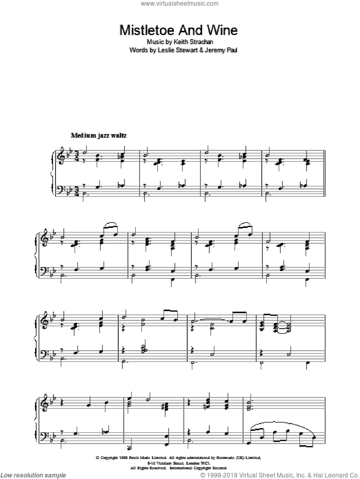 Mistletoe And Wine sheet music for piano solo by Cliff Richard, Jeremy Paul, Keith Strachan and Leslie Stewart, intermediate skill level