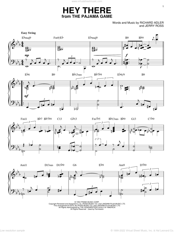 Hey There [Jazz version] (arr. Brent Edstrom) sheet music for piano solo by Jerry Ross and Richard Adler, intermediate skill level