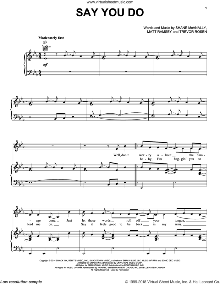 Say You Do sheet music for voice, piano or guitar by Dierks Bentley, Matthew Ramsey, Shane McAnally and Trevor Rosen, intermediate skill level