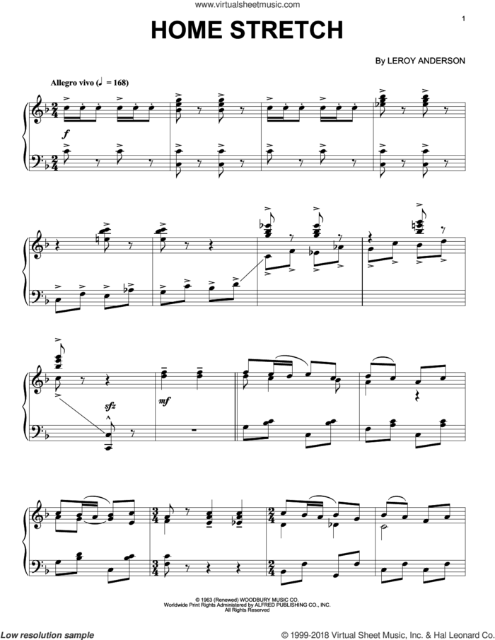 Home Stretch sheet music for piano solo by LeRoy Anderson, classical score, intermediate skill level