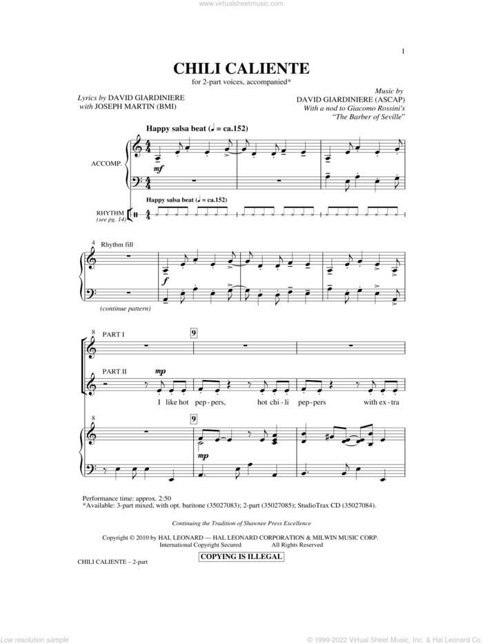 Chili Caliente sheet music for choir (2-Part) by David Giardiniere and Joseph M. Martin, intermediate duet