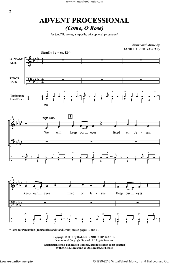 Advent Processional sheet music for choir (SATB: soprano, alto, tenor, bass) by Daniel Greig, intermediate skill level