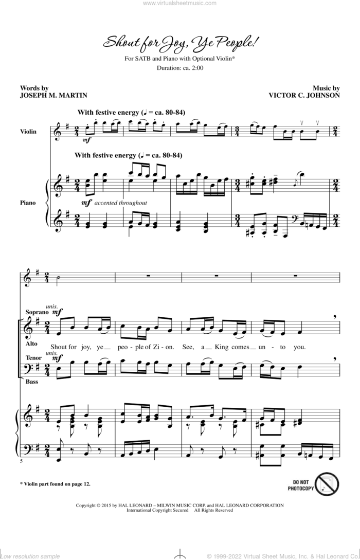 Shout For Joy, Ye People sheet music for choir (SATB: soprano, alto, tenor, bass) by Joseph M. Martin and Victor Johnson, intermediate skill level