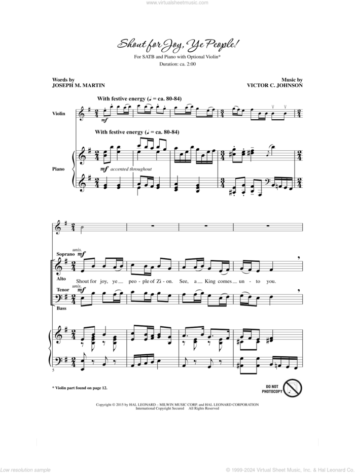 Shout For Joy, Ye People sheet music for choir (SATB: soprano, alto, tenor, bass) by Joseph M. Martin and Victor Johnson, intermediate skill level