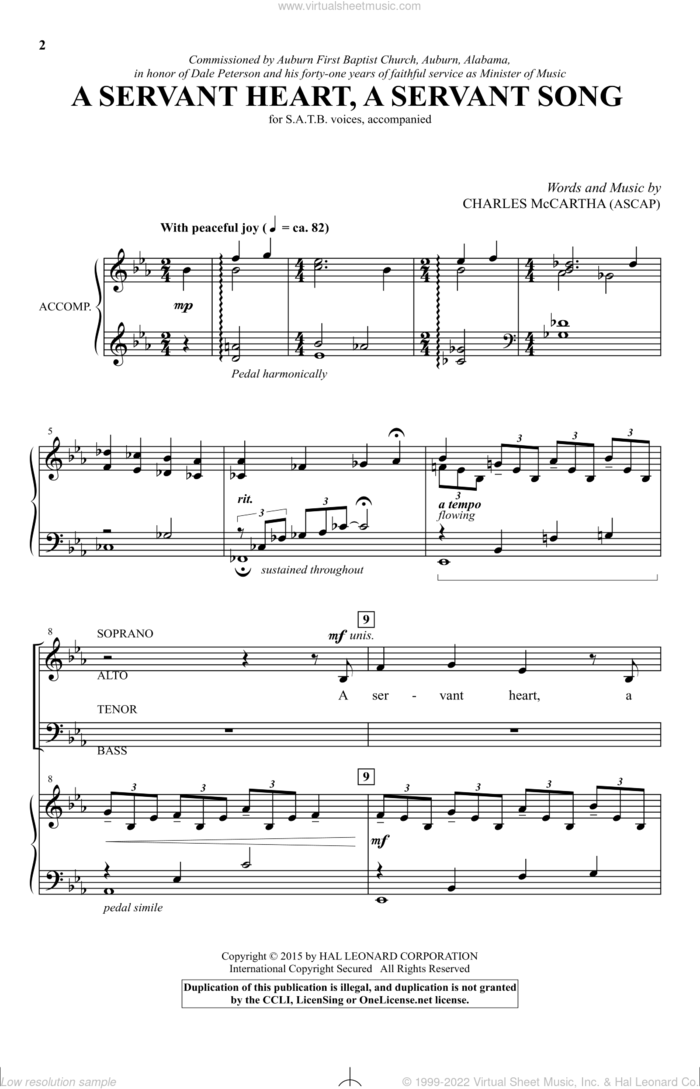 A Servant Heart, A Servant Song sheet music for choir (SATB: soprano, alto, tenor, bass) by Charles McCartha, intermediate skill level