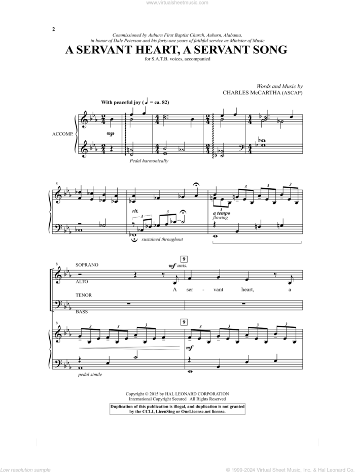 A Servant Heart, A Servant Song sheet music for choir (SATB: soprano, alto, tenor, bass) by Charles McCartha, intermediate skill level