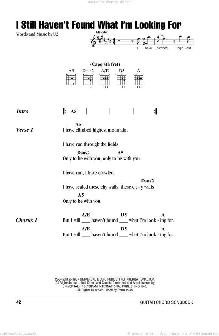 I Still Haven't Found What I'm Looking For sheet music for guitar (chords) by U2 and David Cook, intermediate skill level