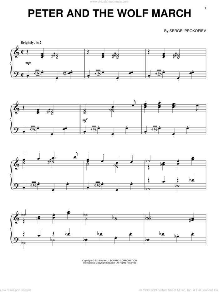 Peter And The Wolf March sheet music for piano solo by Sergei Prokofiev, classical score, intermediate skill level