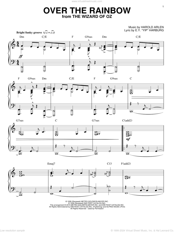 Over The Rainbow [Jazz version] (arr. Brent Edstrom) sheet music for piano solo by Harold Arlen and E.Y. Harburg, intermediate skill level