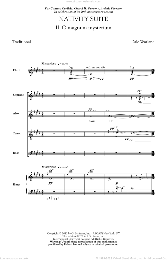 O Magnum Mysterium sheet music for choir (SATB: soprano, alto, tenor, bass) by Dale Warland, intermediate skill level