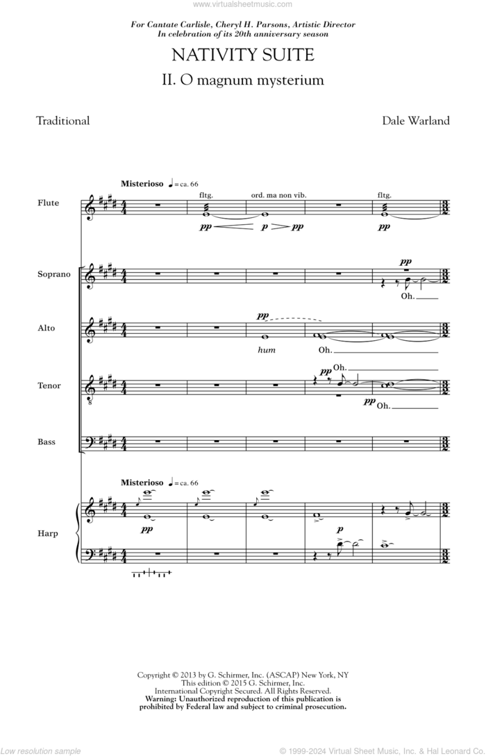 O Magnum Mysterium sheet music for choir (SATB: soprano, alto, tenor, bass) by Dale Warland, intermediate skill level