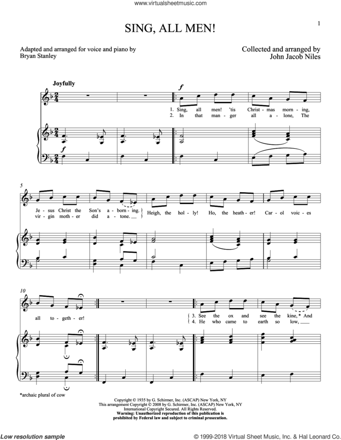 Sing, All Men! sheet music for voice and piano (High Voice) by John Jacob Niles, intermediate skill level