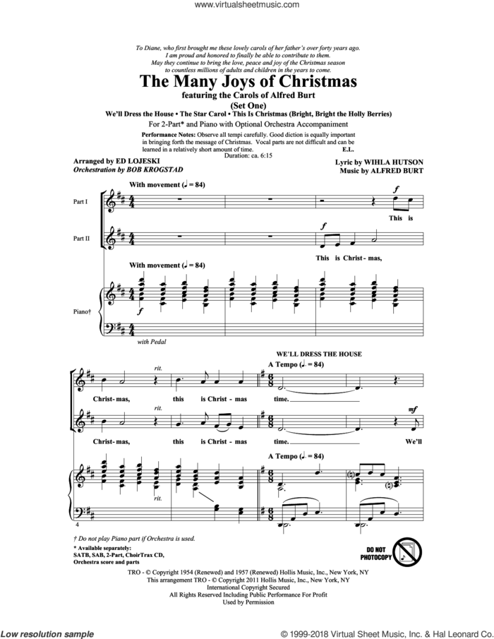 The Many Joys Of Christmas (featuring The Carols of Alfred Burt) Set 1 sheet music for choir (2-Part) by Ed Lojeski, Alfred Burt, Bob Krogstad and Wihla Hutson, intermediate duet